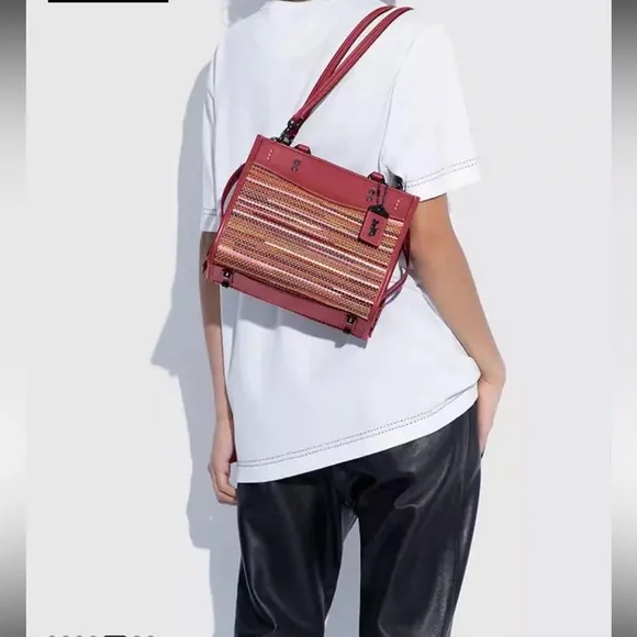 COACH Rogue 25 Upwoven Leather and Smooth Glovetanned Leather in Rouge/Multi - Picture 17 of 17